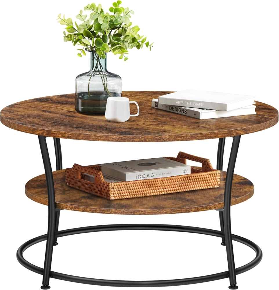 Vasagle Couchtisch rund mit Ablage, Metall/Holz Vintagebraun-schwarz, 45 x 80 x 80 cm Bild 1