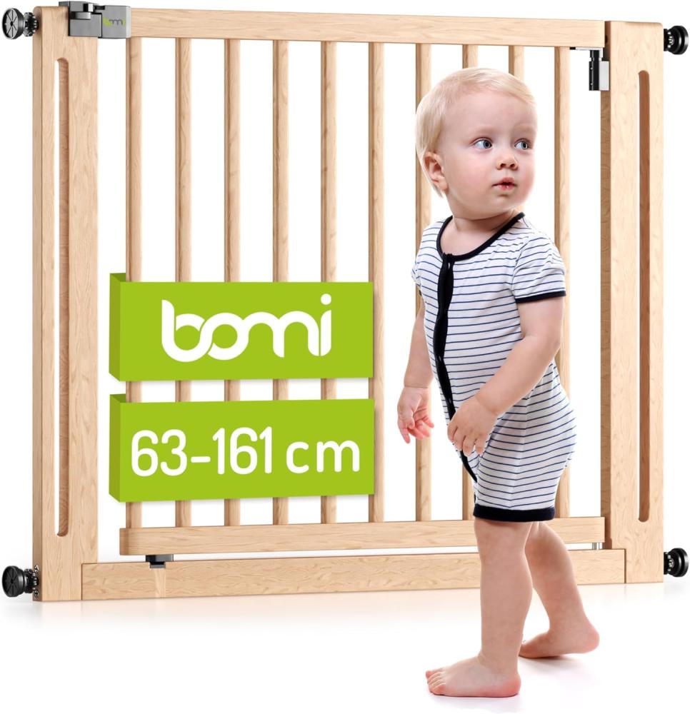 BOMI Variables Schutzgitter Miko 63-161 | Ohne Bohren | 90° Stop |Kindergitter Holz-Türschutzgitter schwarz ohne Bohren | Schließen des Türgitters Bild 1