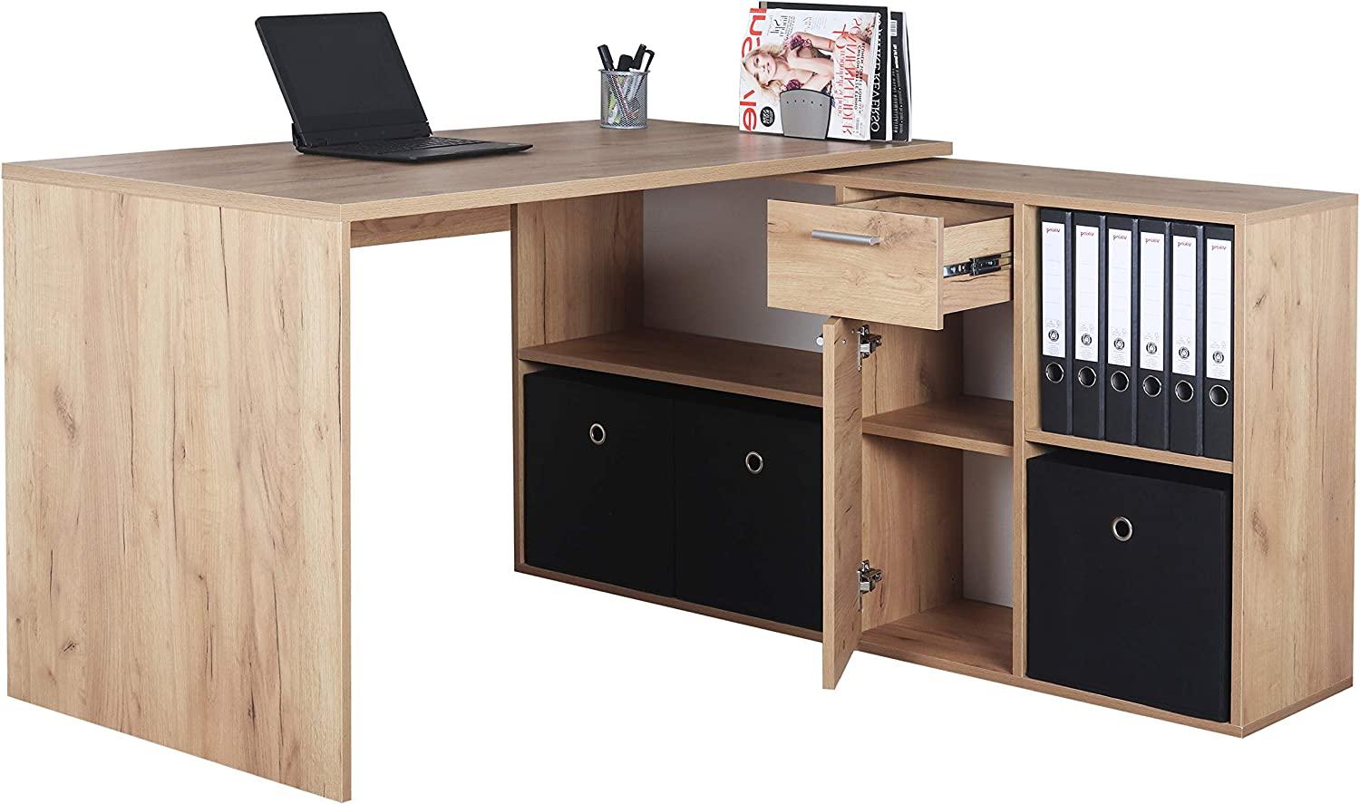 Schreibtisch 137 x 136 x 75 cm Eiche braun – Bürotisch Eckschreibtisch RICOO WM081-EG Bild 1