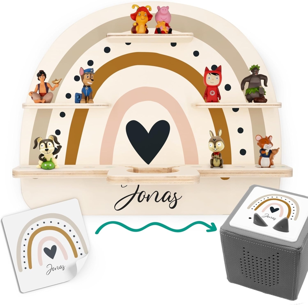 KIDSMOOD - Personalisiertes Tonie Regal für Kinderzimmer | Regenbogen Wand-Regal mit genügend Platz für Tonie-Hör-Figuren, Aussparung für Tonie-Musikbox & Kabelmanagement, Tonie Regal Mädchen & Jungen Bild 1