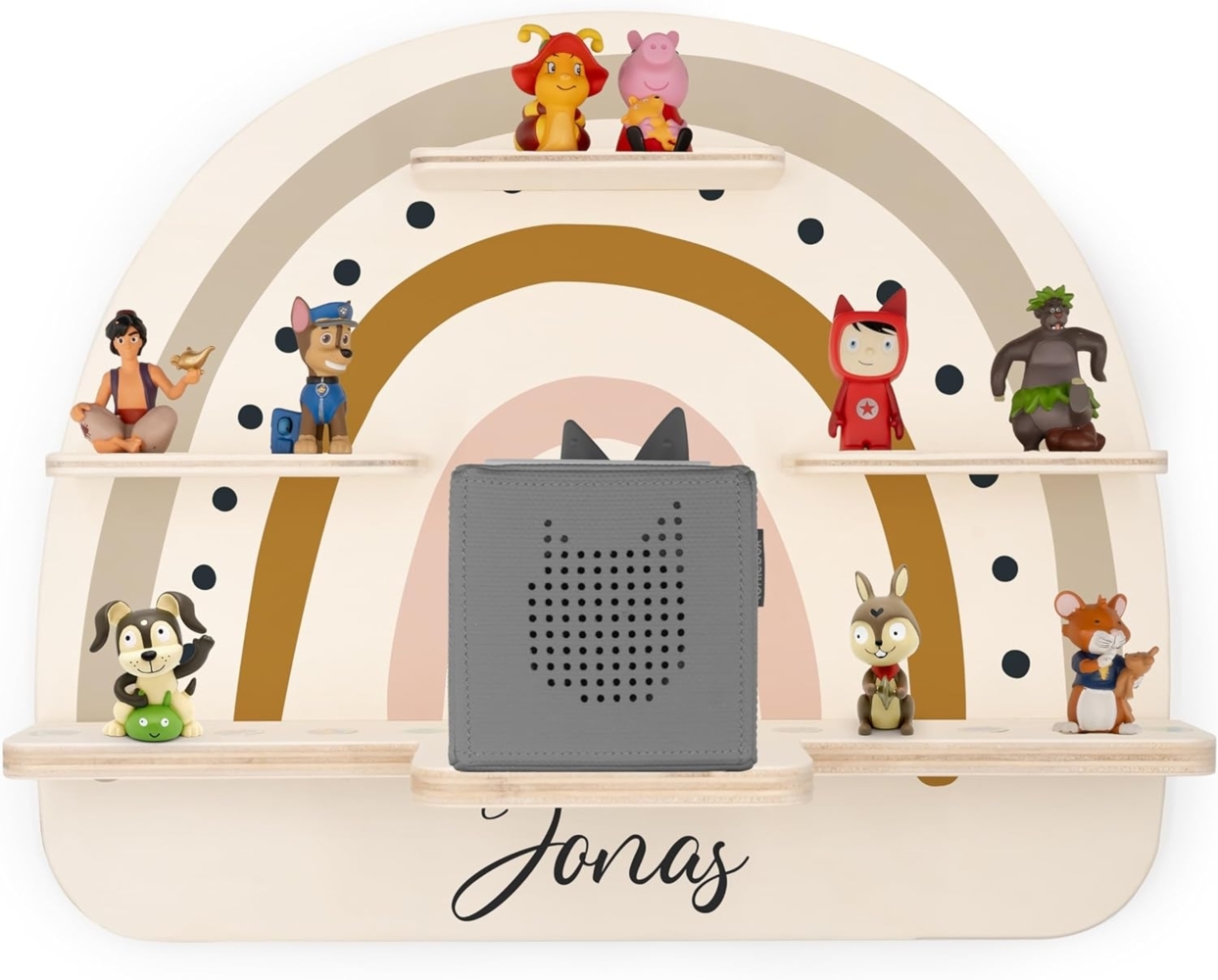 KIDSMOOD - Personalisiertes Tonie Regal für Kinderzimmer | Regenbogen Wand-Regal mit genügend Platz für Tonie-Hör-Figuren, Aussparung für Tonie-Musikbox & Kabelmanagement, Tonie Regal Mädchen & Jungen Bild 1