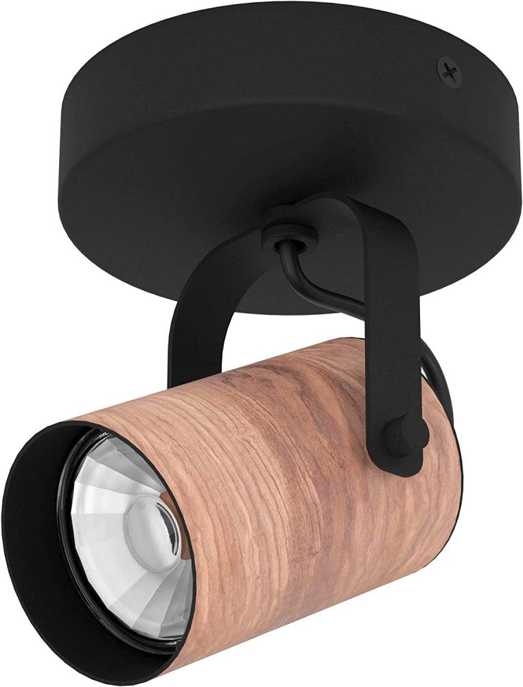 Eglo 900436 Spotleuchte CAYUCA Stahl schwarz, Holz braun GU10 1X3W L:11cm B:10. 5cm H:12cm dimmbar Bild 1