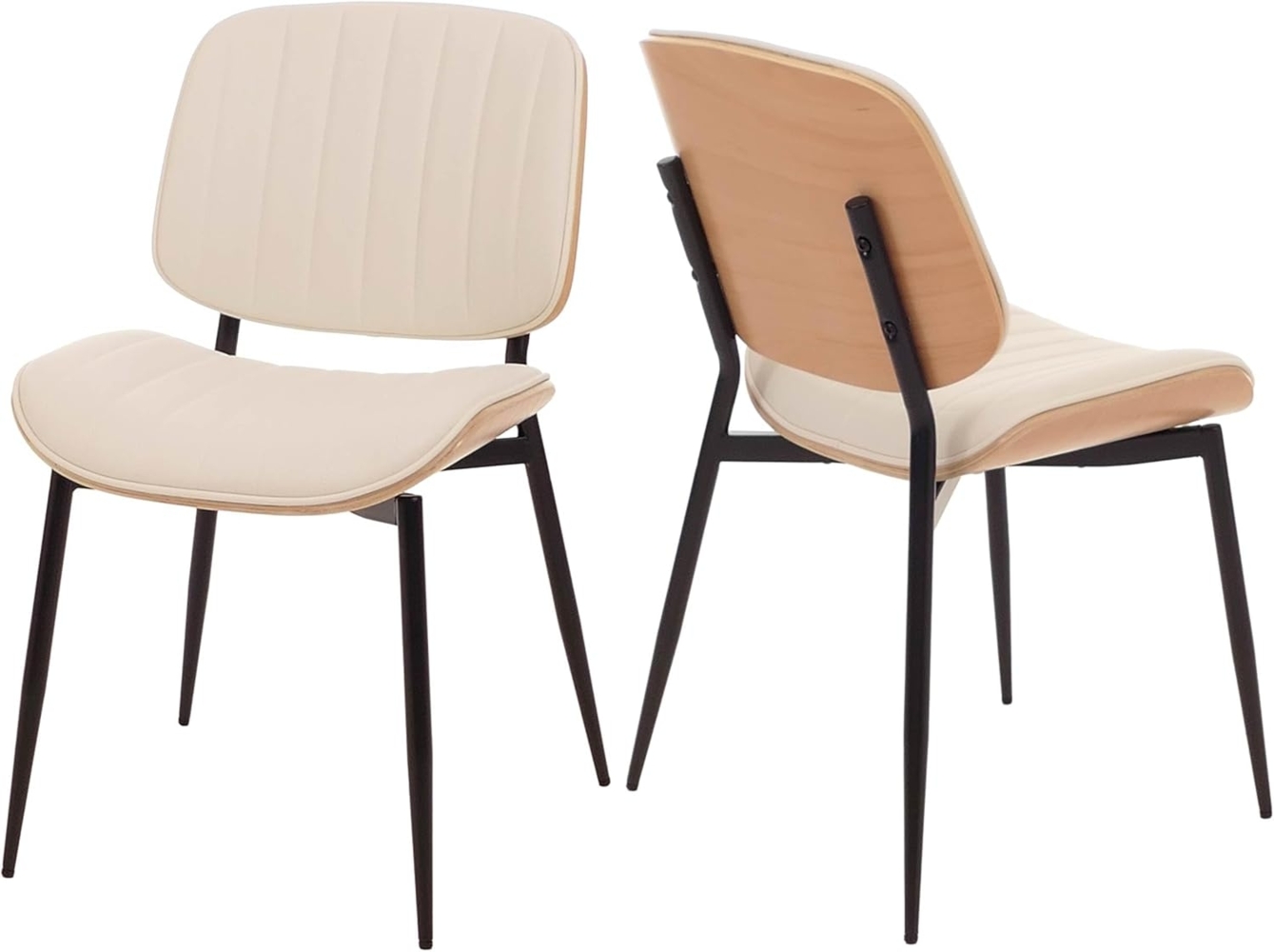 2er-Set Esszimmerstuhl HWC-O44, Küchenstuhl Stuhl, Bugholz Kunstleder Öko-Tex FSC® ~ natur, weiß Bild 1