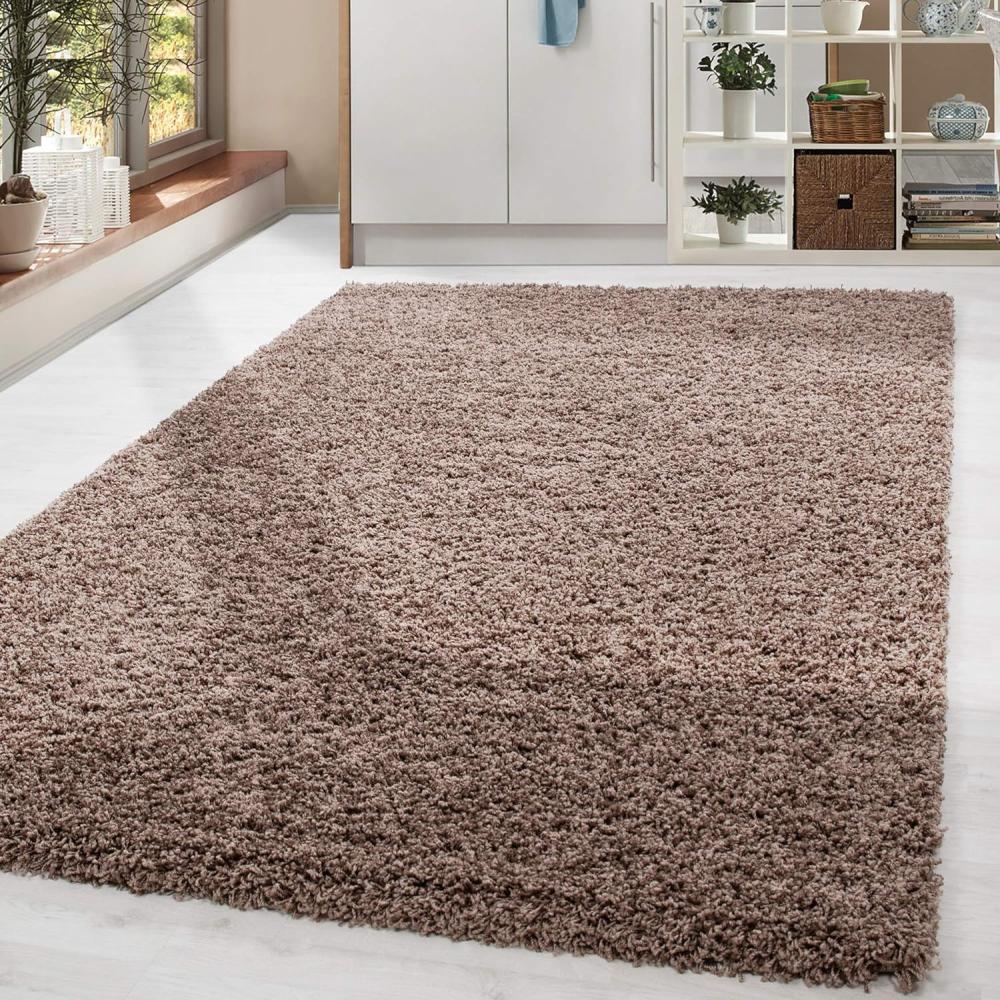 HomebyHome Shaggy Hochflor Teppich Wohnzimmer 300x400 cm Mocca - Großer Teppich Flauschig, Modern, Plüsch und Extra Weich - Ideal für Schlafzimmer, Esszimmer und als Küchenteppich Bild 1