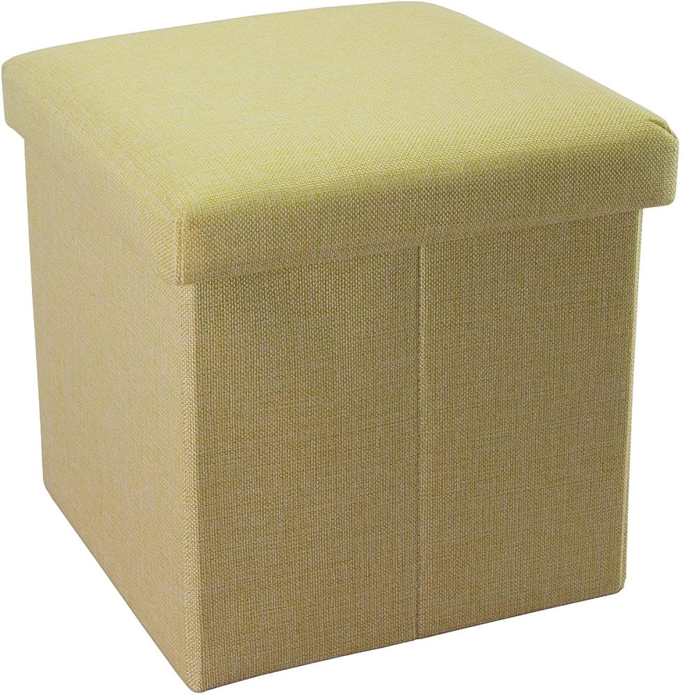 INTIRILIFE Faltbarer Sitzhocker 30x30x30 cm in FRÜHLINGS GRÜN - Sitzwürfel mit Stauraum und Deckel aus Stoff in Leinen Optik - Sitzcube Fußablage Aufbewahrungsbox Truhe Sitzbank Bild 1