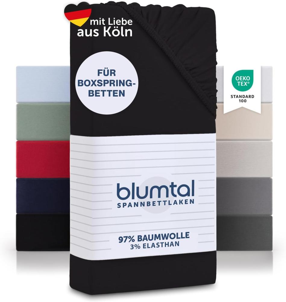 Blumtal Luxus Spannbettlaken 180x200cm Boxspringbett bis 40cm Höhe - Oeko-Tex Zertifizierte Baumwoll Bettlaken 180x200 Boxspringbett - Spannbettlaken 180x200cm Baumwolle - Schwarz Bild 1