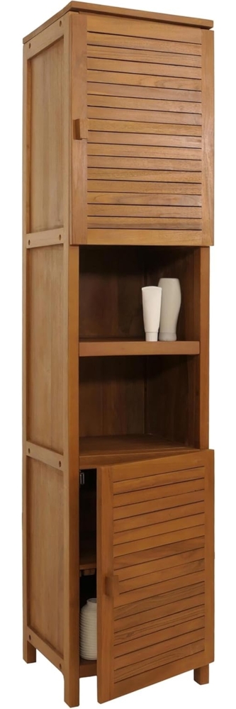 Teak-Hochschrank HWC-M87, Badschrank Badregal Badezimmer, hochwertiges B-Grade-Teak (Kernholz, 20-30 Jahre), 180x40cm Bild 1