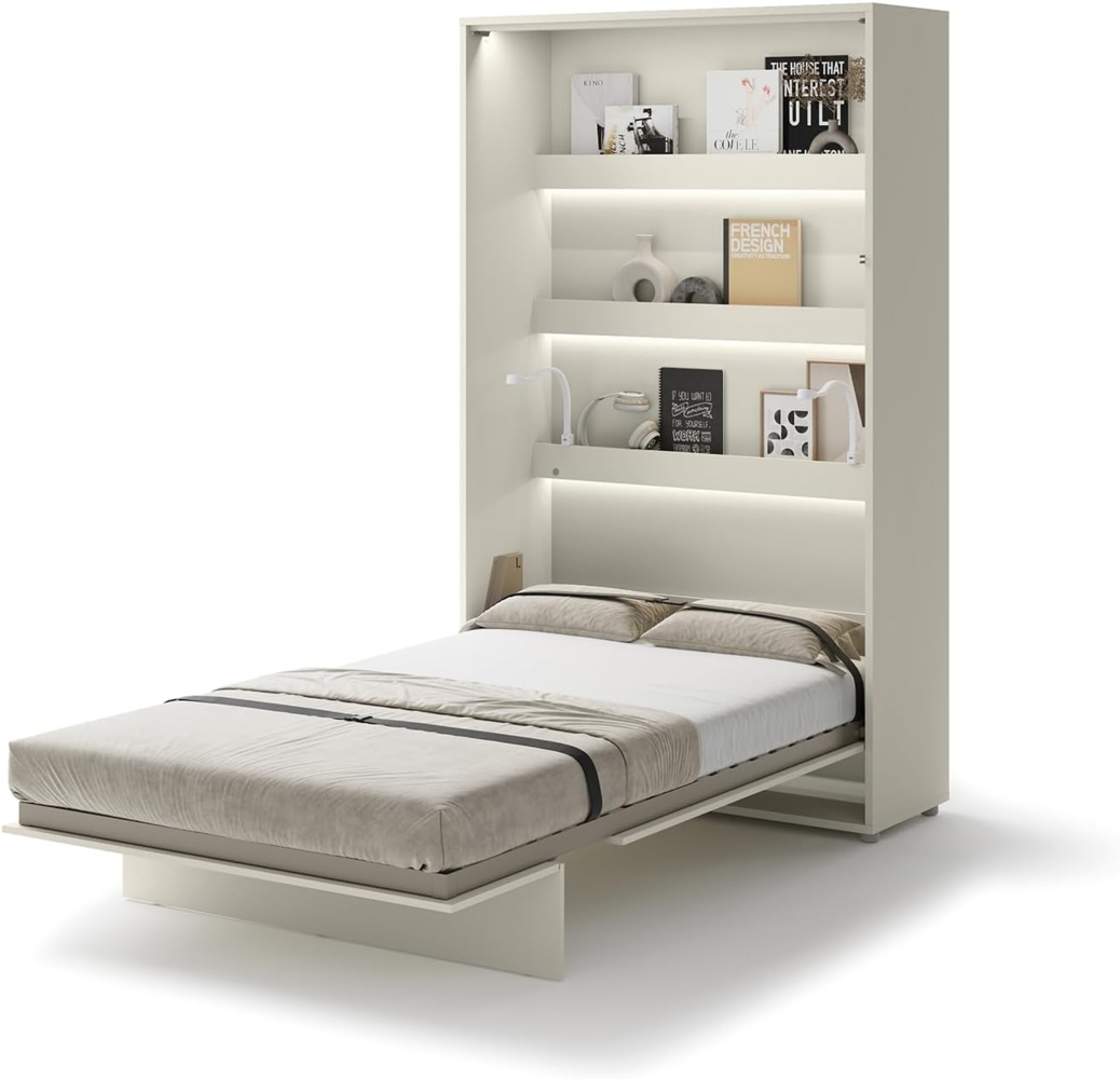 MEBLINI Schrankbett Bed Concept - BC-02 - 120x200 cm Vertikal - Kaschmir mit Matratze - Wandbett mit Lattenrost - Klappbett mit Schrank - Wandklappbett - Murphy Bed - Bettschrank Bild 1