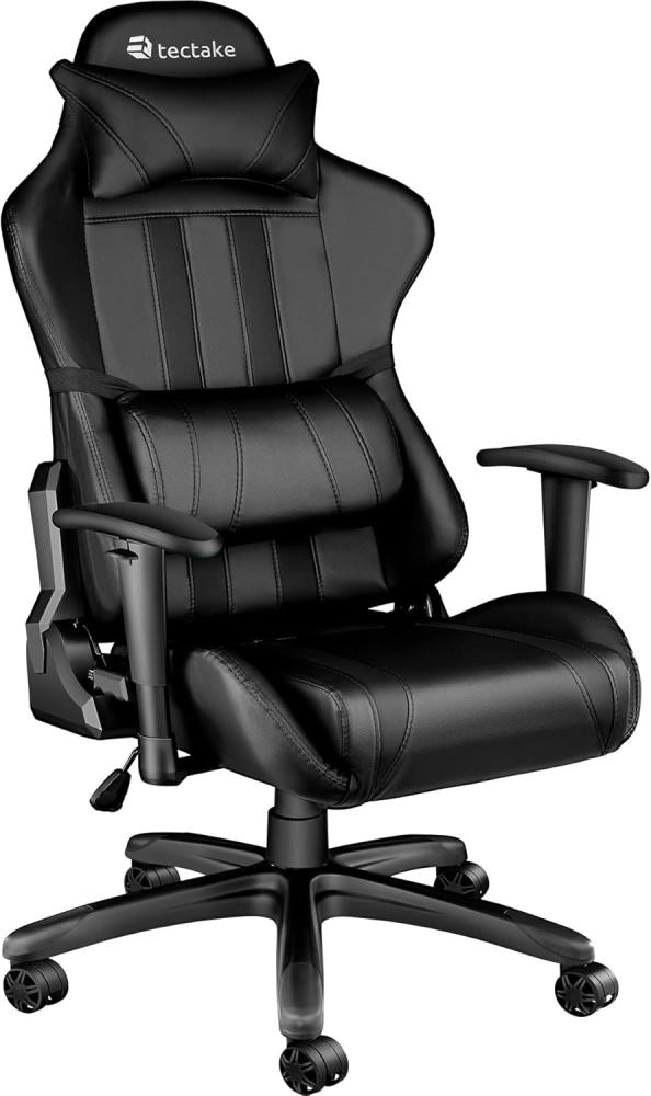 TecTake 800295 Bürostuhl Racing Gaming Stuhl ergonomisch mit Armlehnen inkl. Lordosenstütze und Nackenkissen - Diverse Farben - (schwarz schwarz | Nr. 402229) Bild 1