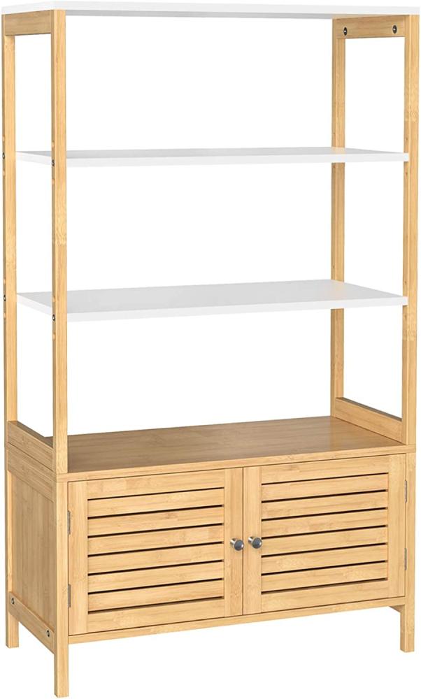 Songmics 'BCB010N01' Badezimmerschrank mit 3 offenen Fächern und 2 Türen, Bambus, naturfarben-weiß, 70 x 30 x 120 cm Bild 1