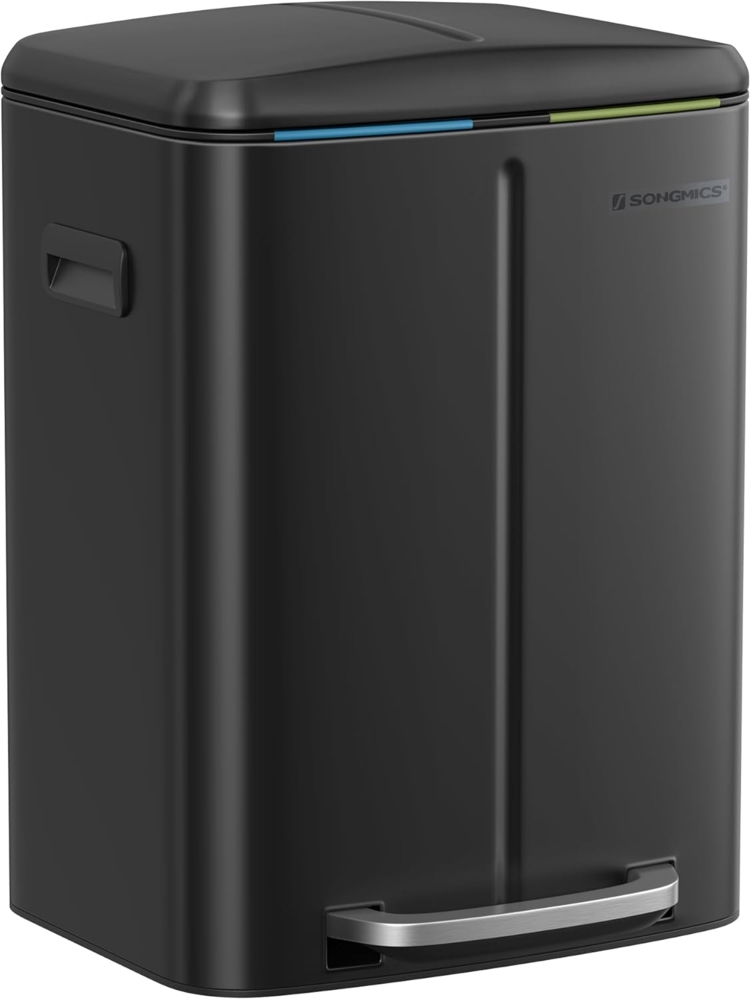 Songmics Mülleimer mit 2 Fächern und Softclose, luftdicht, Metall, 40 (2x20) Liter, Schwarz Bild 1