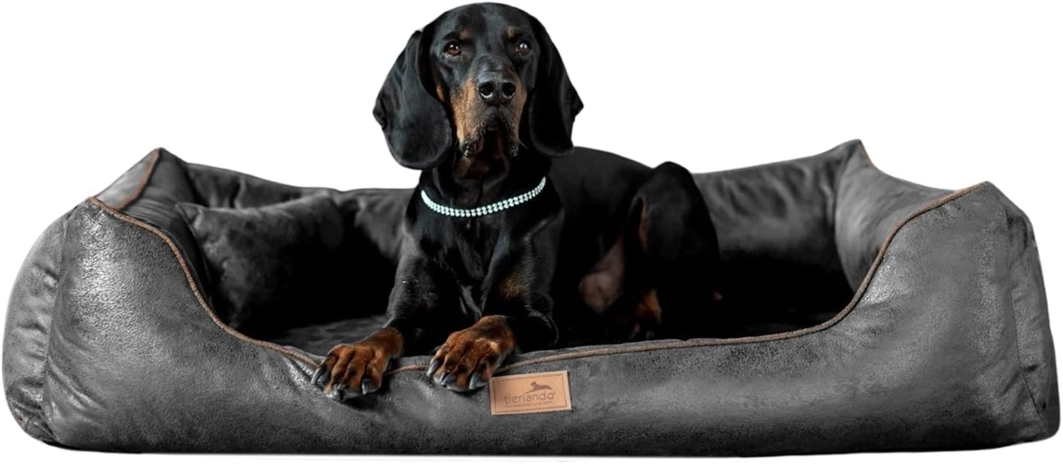 ALBERTO Orthopädisches Hundebett in Lederoptik - 02 Graphit, 100x75cm Bild 1