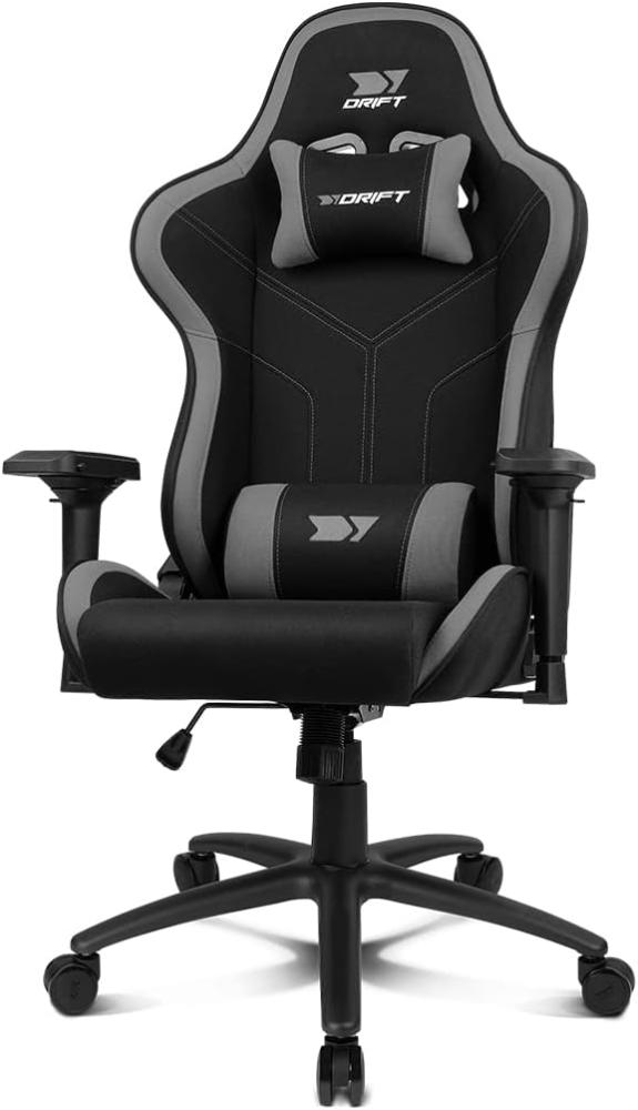 DRIFT GAMING Chair DR110 -DR110BGRAY - Gaming Chair, atmungsaktiver Stoff, 4D-Armlehnen, geräuscharme Rollen, Klasse 4 Kolben, neigbar, Lenden- und Nackenkissen, grau Bild 1