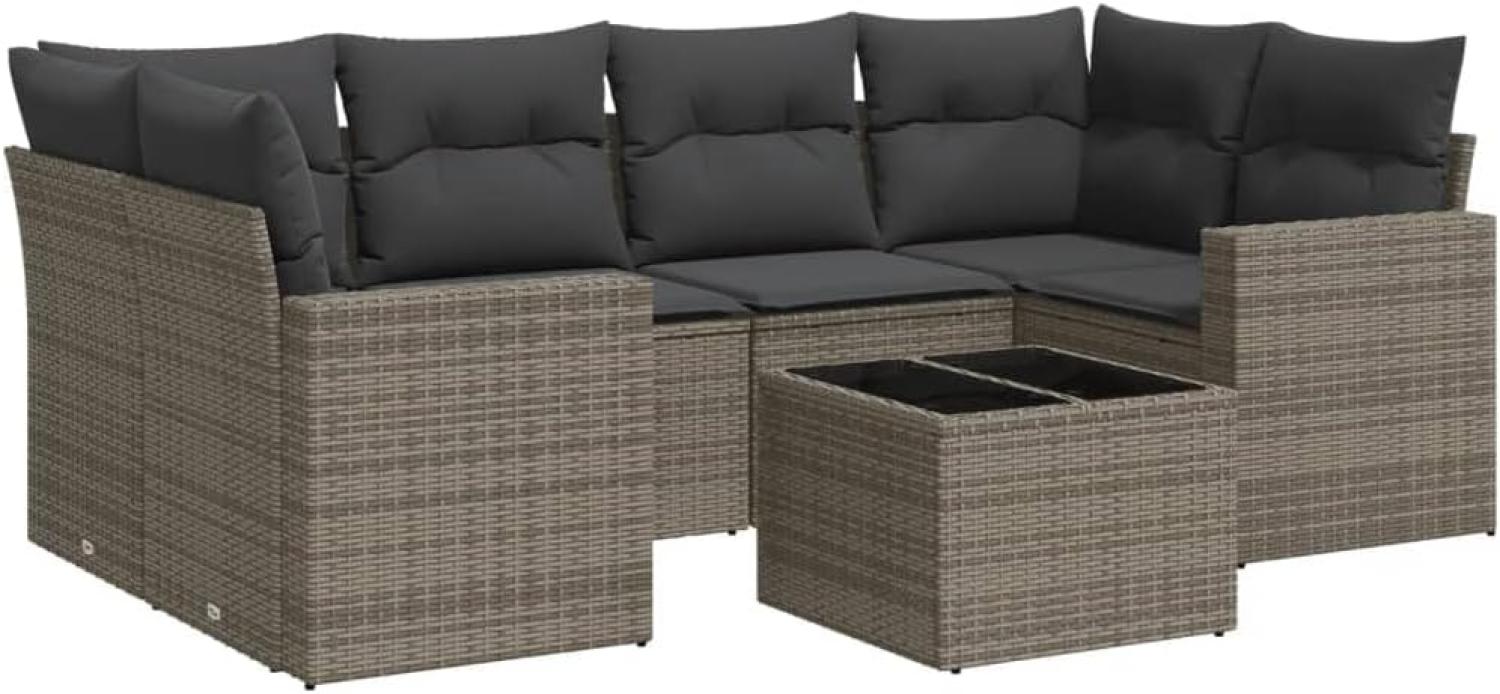 vidaXL 7-tlg. Garten-Sofagarnitur mit Kissen Grau Poly Rattan 3251057 Bild 1