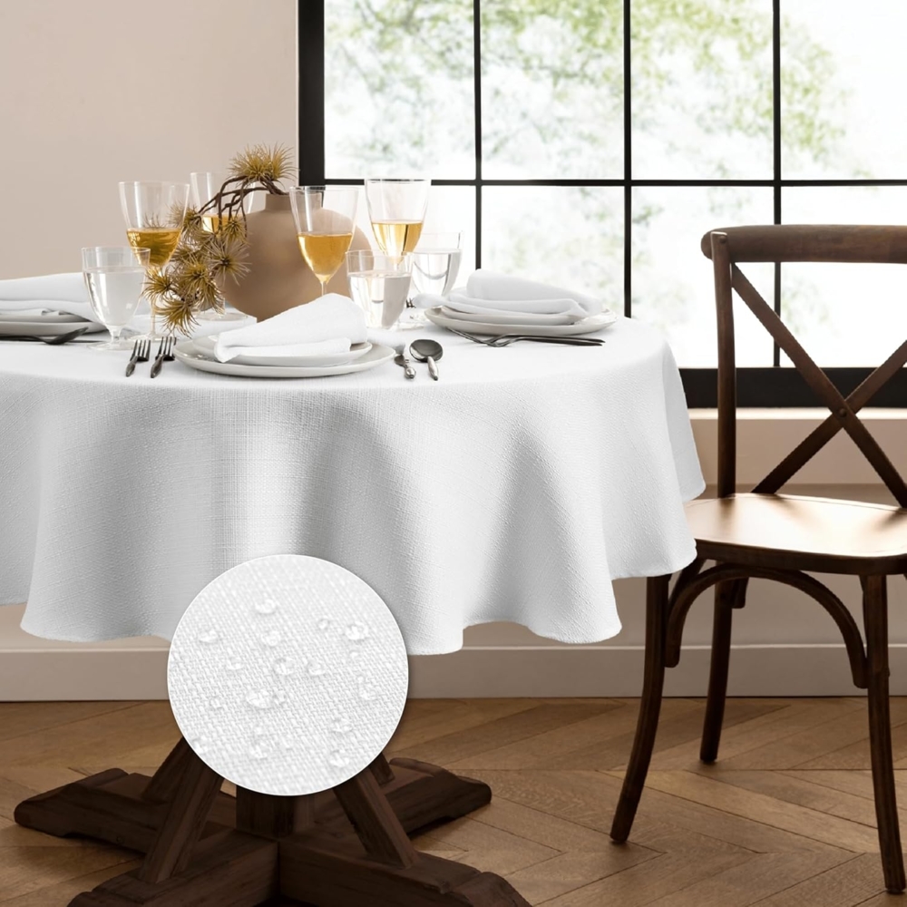 Elrene Home Fashions Laurel Tischdecke mit Fester Textur, Wasser- und schmutzabweisend, oval, 152,4x213,3 cm, Weiß Bild 1
