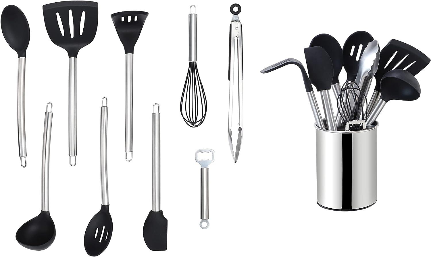 ECHTWERK Küchenorganizer-Set, (Set, 10-tlg), Kochbesteck mit Edelstahlgriff, Antihaft Silikon, Utensilienhalter Bild 1