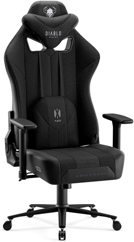 Diablo X-Player Gaming Stuhl Gamer Chair Bürostuhl Schreibtischstuhl Stoff 3D Armlehnen Ergonomisches Design Nacken/- Lendenkissen Schwarz King (XL) Bild 1