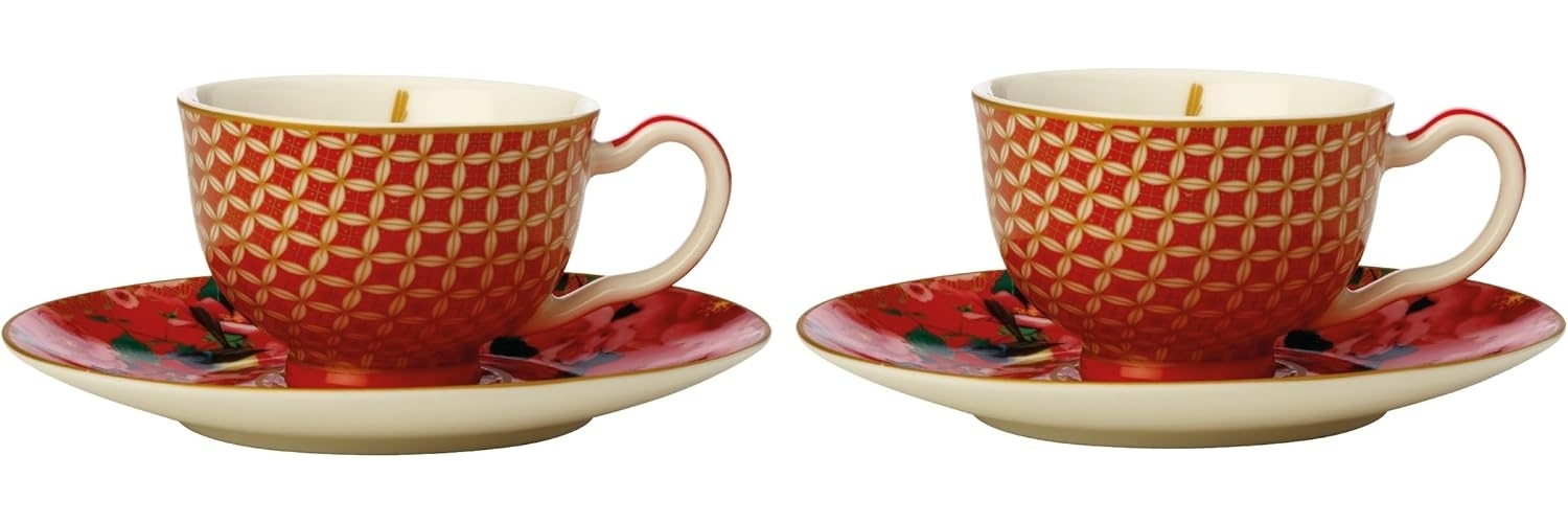 Maxwell & Williams HV0167 Espressotassen-Set 85 ml SILK ROAD mit Untertasse, Rot, Porzellan, in Geschenkbox Bild 1