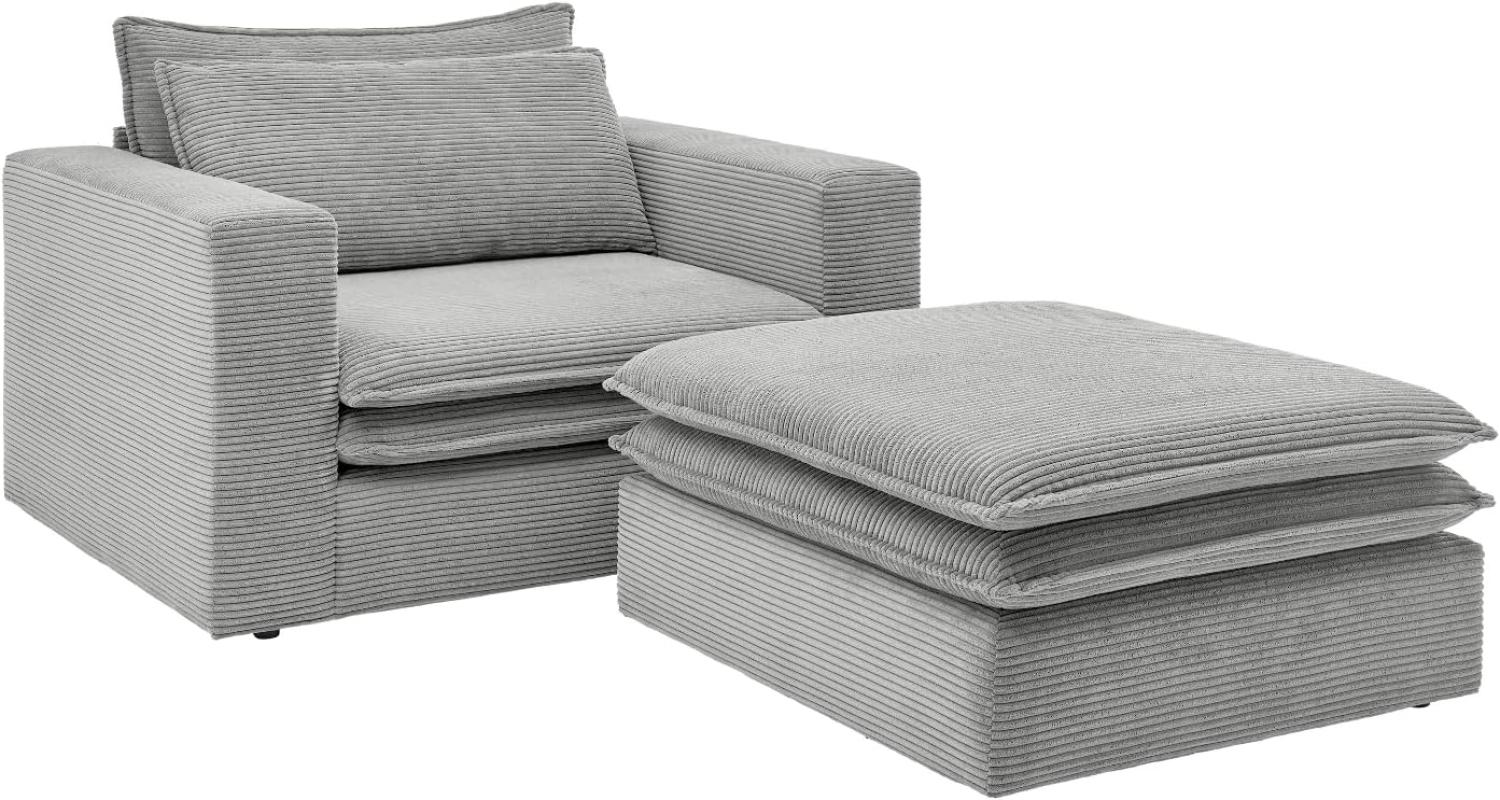 Loveseat Pesaro in grau Cord Set inkl. Hocker Bild 1