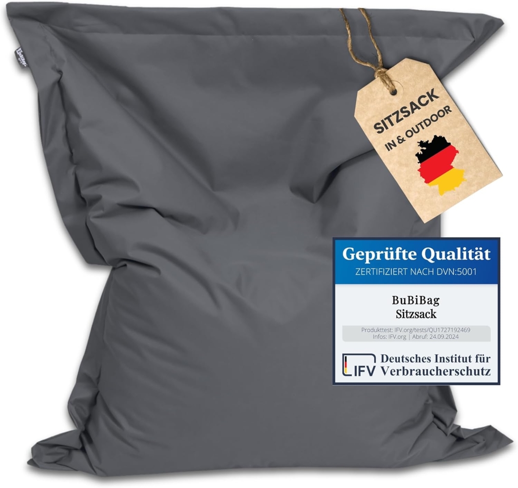 BuBiBag XXL Sitzsack, Outdoor Sitzsäcke für Kinder und Erwachsene, Bodenkissen Beanbag Fatboy wetterfest (Anthrazit 190x145cm) Bild 1