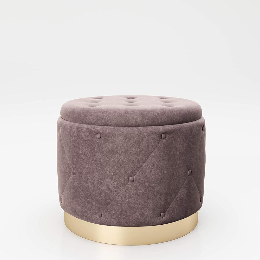 PLAYBOY - Pouf "LIZ" gepolsterter Sitzhocker mit Stauraum, Samtstoff in Rosa und Chesterfield-Optik, goldener Metallfuss, Retro-Design Bild 1