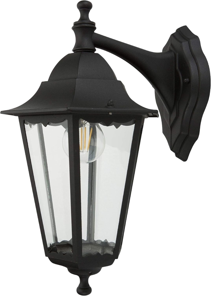Wandlaterne, Außenleuchte, Alu schwarz, Glas, H 34 cm Bild 1