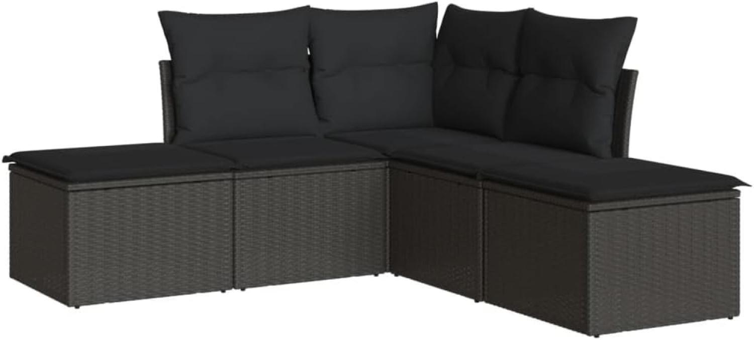 vidaXL 5-tlg. Garten-Sofagarnitur mit Kissen Schwarz Poly Rattan 3217715 Bild 1