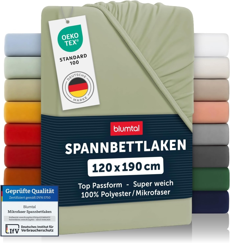 Blumtal® Spannbettlaken 120x190 cm 2er Pack - Bettlaken 120x190 Spannbettlaken aus Microfaser - Spannbetttuch 120x190 im 2er Set - Spannbettuch 120x190 - Leintuch 120x190 - Laken - Olive - Grün Bild 1