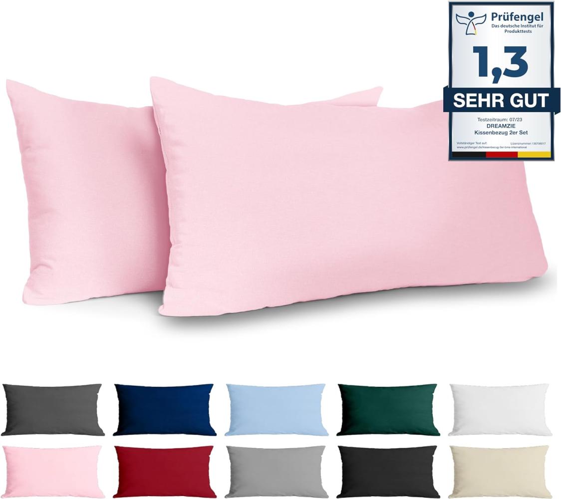 Kissenbezug 50x80 Renforcé Baumwolle (2er-Set) - Rosa - Dicht gewebt mit 57 Fäden/cm² - Kopfkissenbezug 50x80 cm - Oeko Tex Zertifiziert - Dreamzie Bild 1