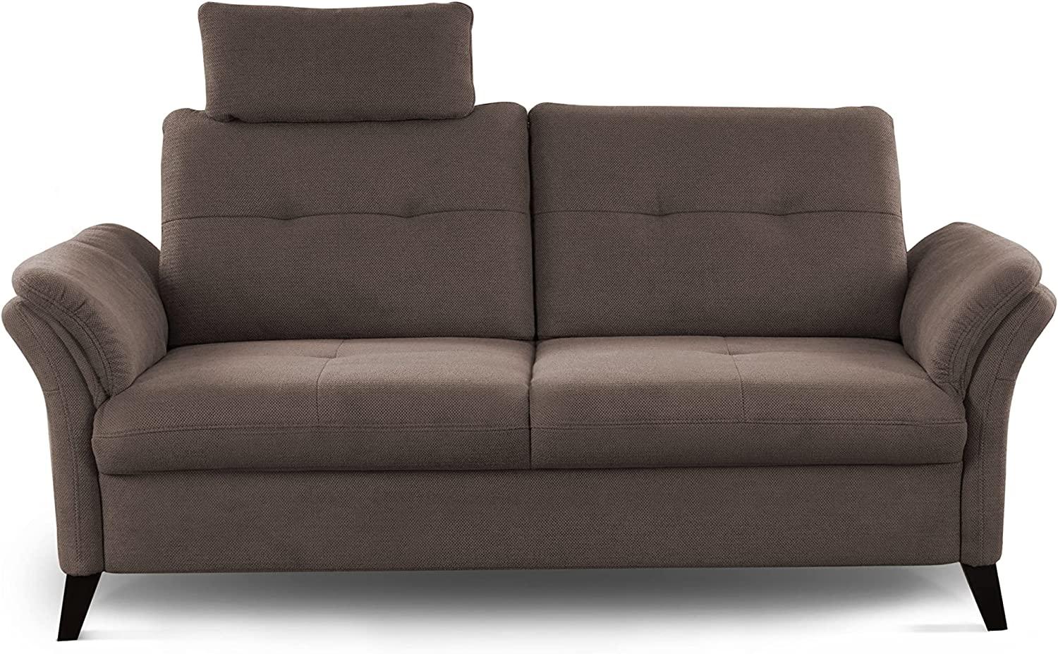 CAVADORE 3er Sofa Grönland / Skandinavische 3-Sitzer-Couch mit Federkern, Sitztiefenverstellung + Kopfstütze / 193 x 90 x 102 / Flachgewebe, Braun Bild 1