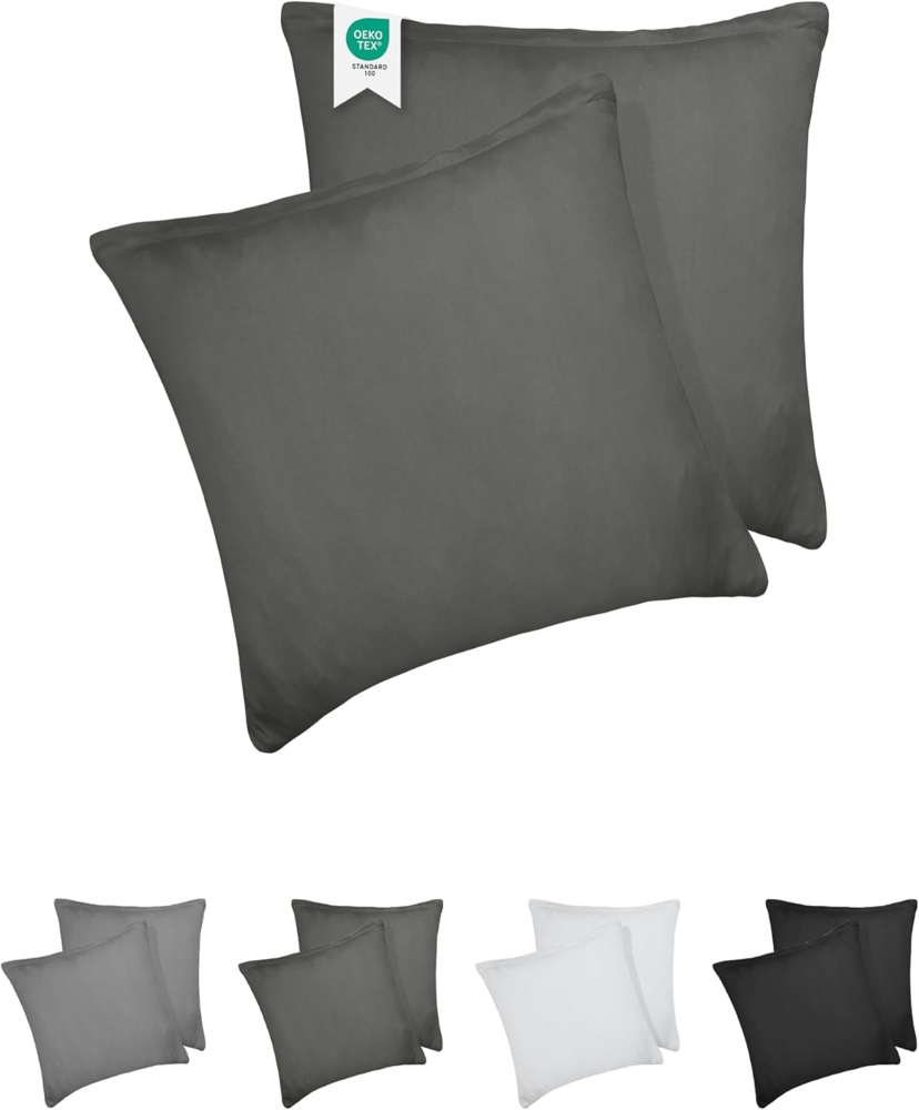 Barbons Kissenbezug 40x40 2er Set– 165 g/m² Oeko-TEX Zertifiziert Kopfkissenbezug 100% Jersey Baumwolle weiche Kissenbezüge Kissenhülle mit Reißverschluss (40x40-Anthrazit) Bild 1