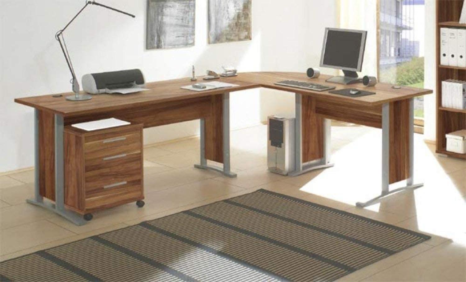 Office line Eckschreibtisch in mit großer Arbeitsfläche und RollcontainerWalnuss Optik, 220/170 x 72 x 70 cm Bild 1