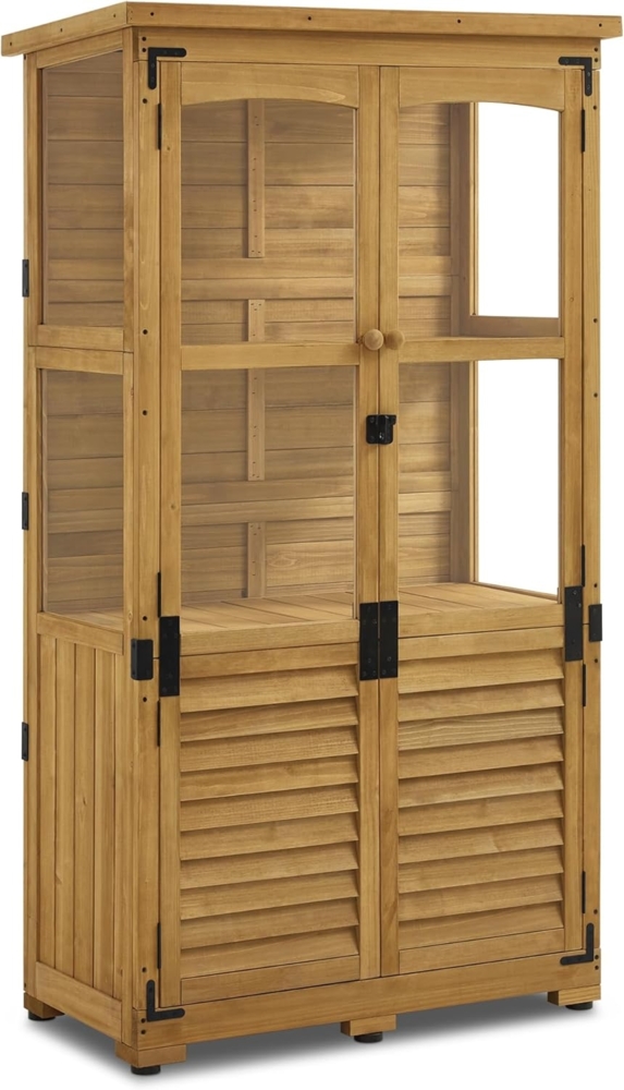 M MCombo Gartenschrank Holz, Gerätehaus Wetterfest Klein, Outdoor Gartenhaus Geräteschuppen für Außenbereich Terrasse Balkon, 0120 (Natur) Bild 1