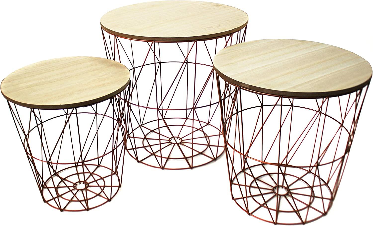 Bada Bing 3er Set Metall Korb Kupfer Optik Beistelltisch Metallkorb Couchtisch Kaffeetisch Wohnzimmertisch Modern Rund Holz Design Tisch 3 Größen 50 Bild 1