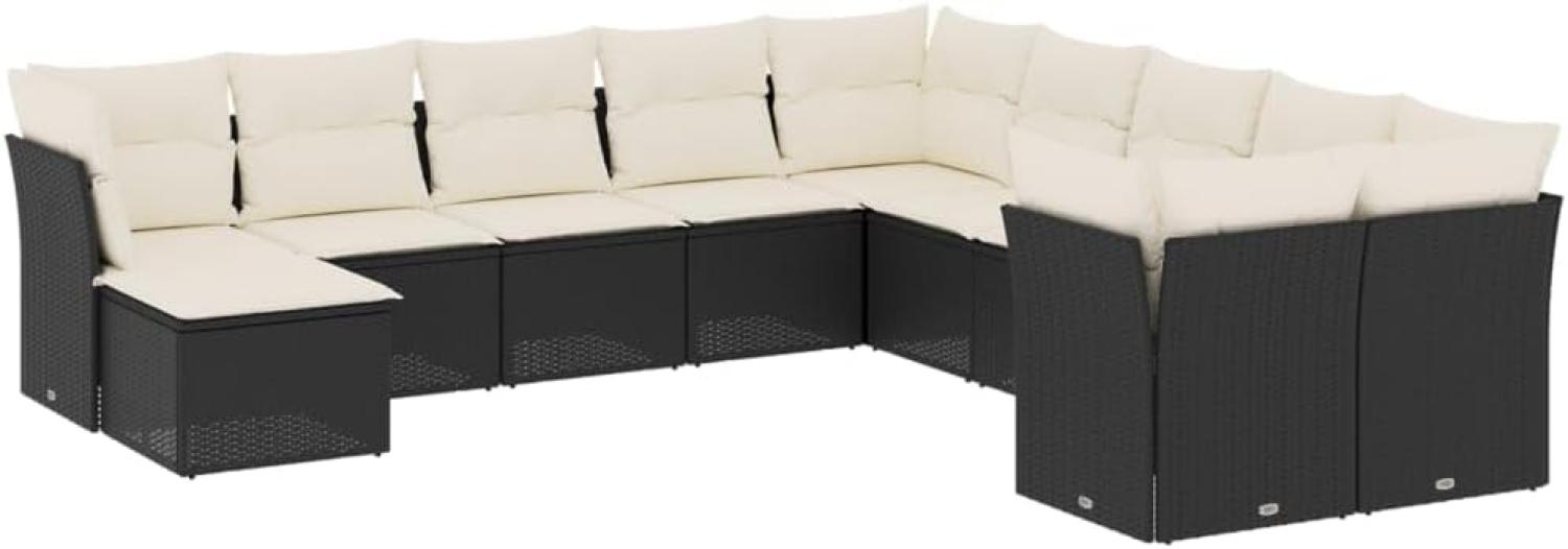 vidaXL 11-tlg. Garten-Sofagarnitur mit Kissen Schwarz Poly Rattan 3250445 Bild 1