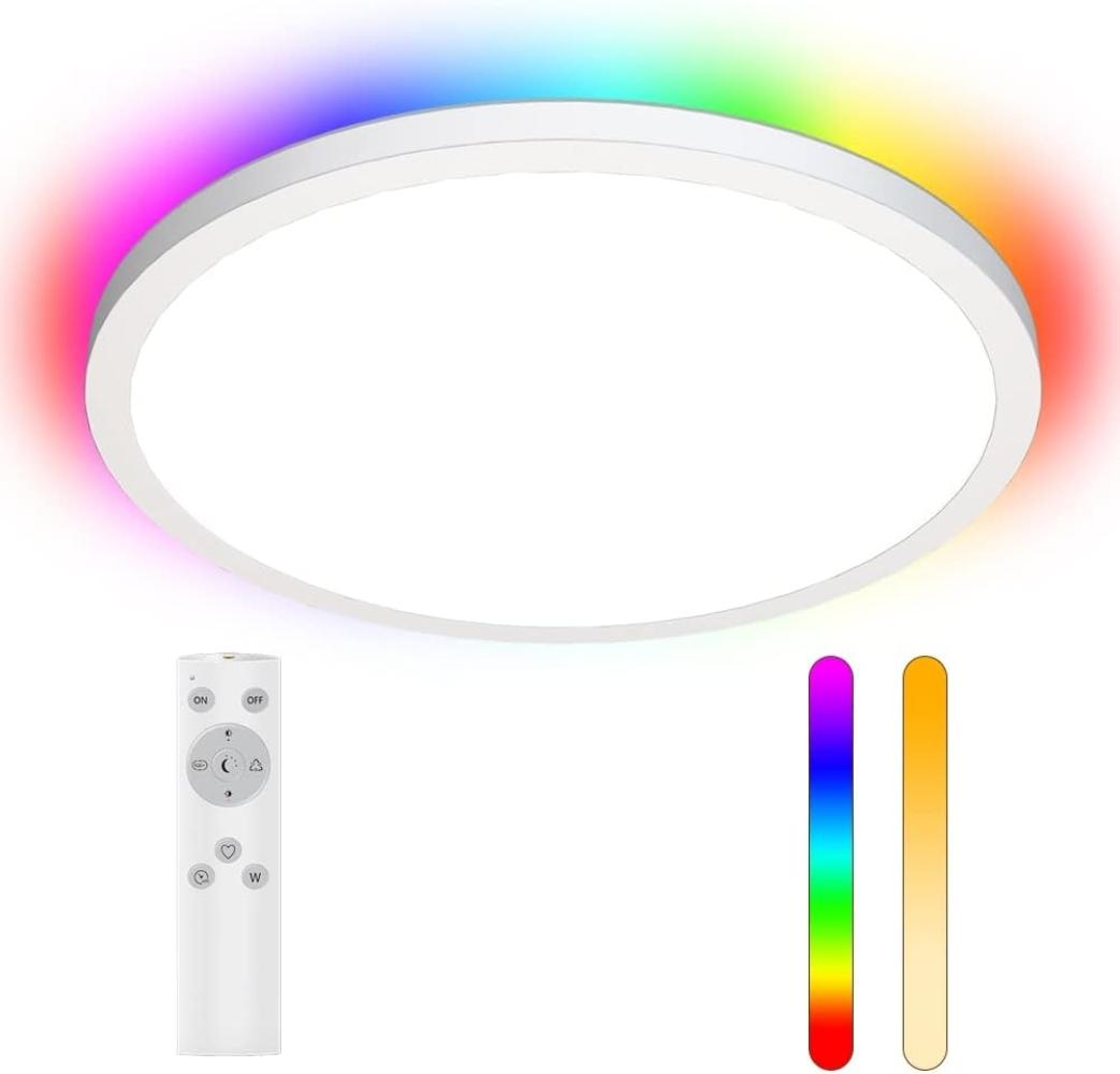 LEDYA LED Deckenleuchte dimmbar, 18W RGB Deckenlampe mit Fernbedienung, runde feuchtigkeitsbeständige Deckenbeleuchtung, 1600LM Ø295×25mm Bild 1