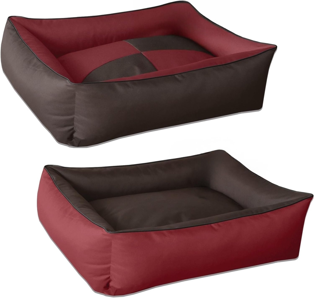 BedDog 2in1 Hundebett MAX QUATTRO, großes Hundekörbchen aus Cordura, waschbares Hundebett mit Rand, Hundesofa (XXL) ca. 120x85x23cm, SULTAN (rot/braun) Bild 1