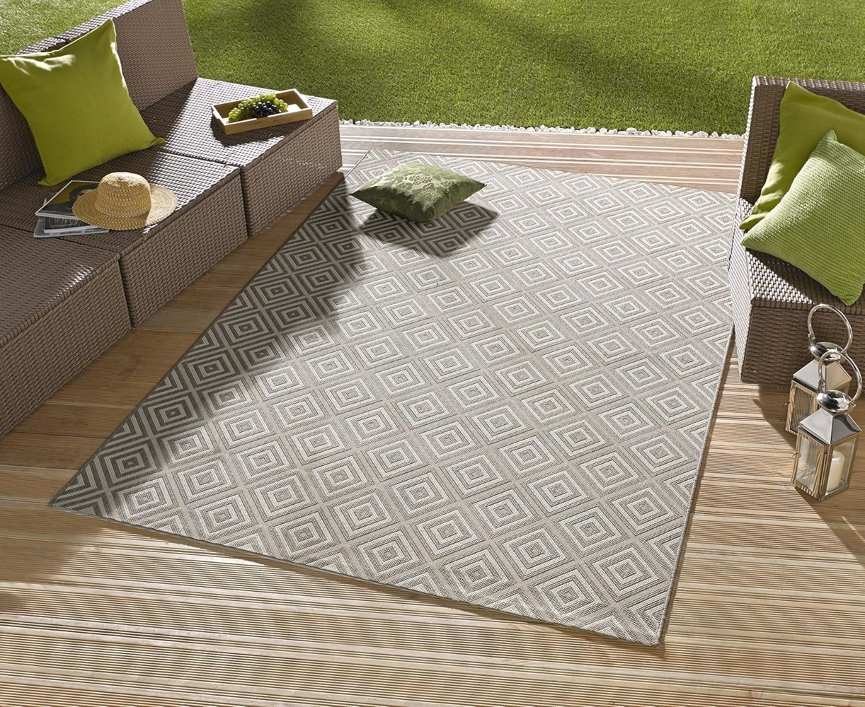 In- & Outdoor Teppich Karo grau/creme - 80x150x0,8cm Bild 1