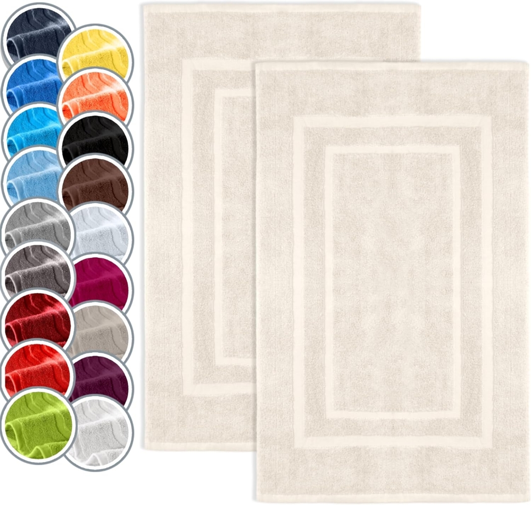 2er Pack Badvorleger Badematte | Premium Qualität | 100% Baumwolle | 50x80 cm | Duschvorleger Duschmatte Doppelpack | Farbe: Natur/Creme Bild 1