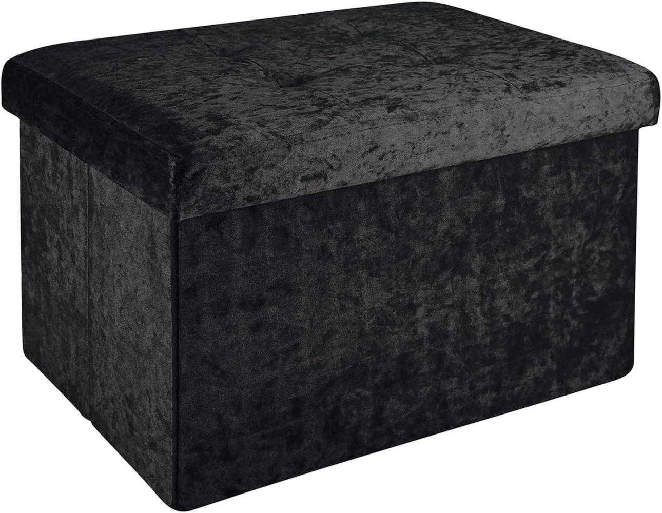 INTIRILIFE Faltbare Sitzbank 49x30x30 cm in Samt Schwarz - Sitzwürfel mit Stauraum und Deckel mit Samtbezug - Sitzcube Fußablage Aufbewahrungsbox Truhe Sitzhocker Bild 1