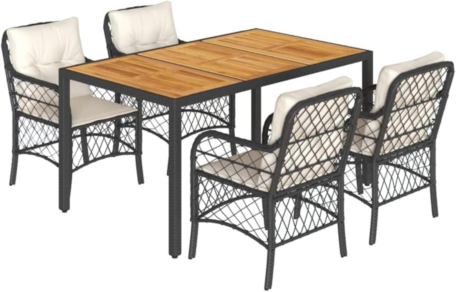 5-tlg. Garten-Essgruppe mit Kissen Schwarz Poly Rattan Bild 1