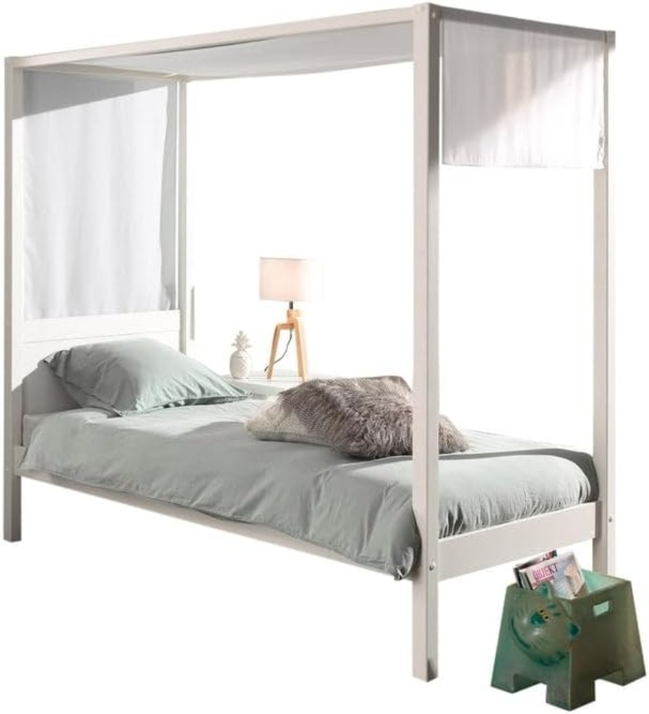 Vipack Himmelbett 90x200 cm, mit Lattenrost und Himmel Gestänge inkl. Textil Himmel, weiß Bild 1