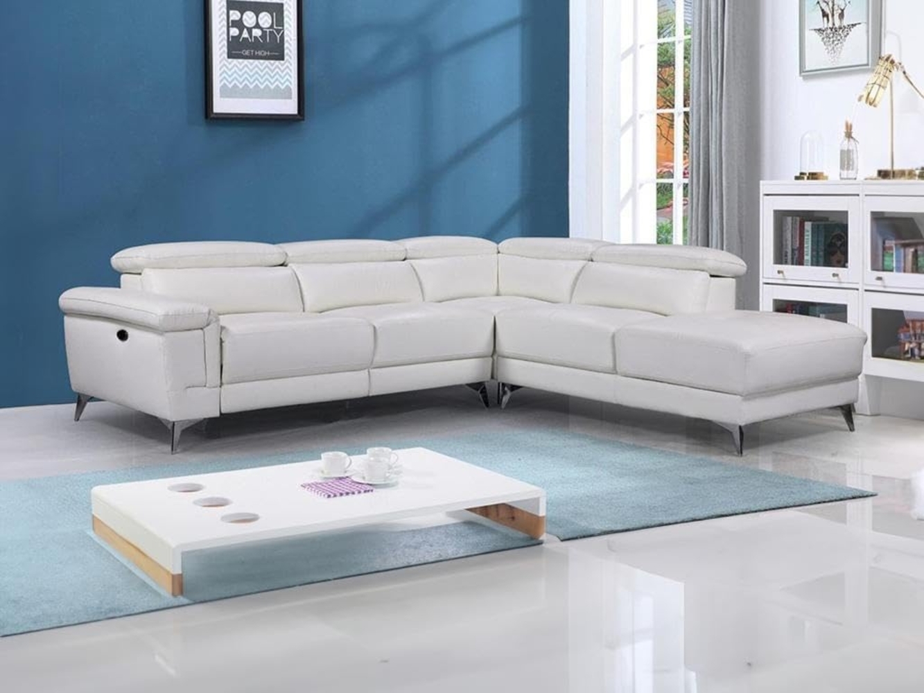 Vente-unique - Relaxsofa Ecksofa Leder elektrisch - Ecke Rechts - Elfenbein - PASCALINE Bild 1