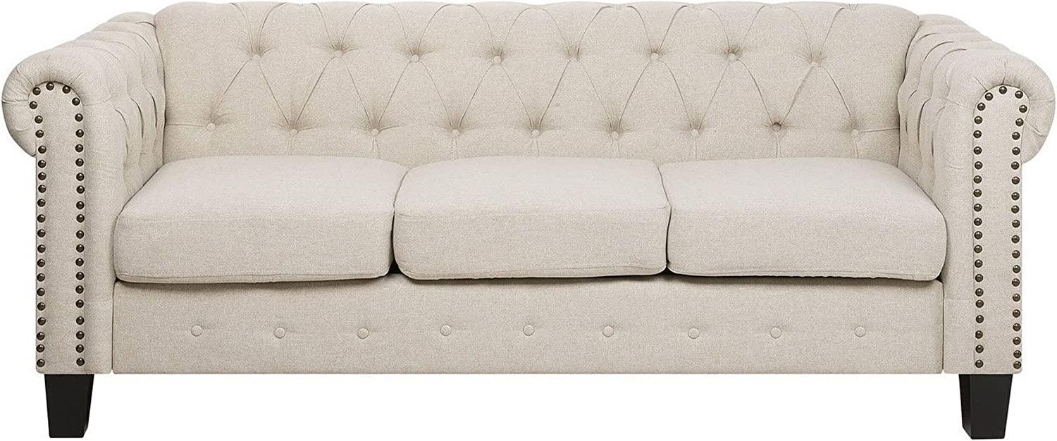 3-Sitzer Sofa Polsterbezug beige gerade Beine CHESTERFIELD Bild 1