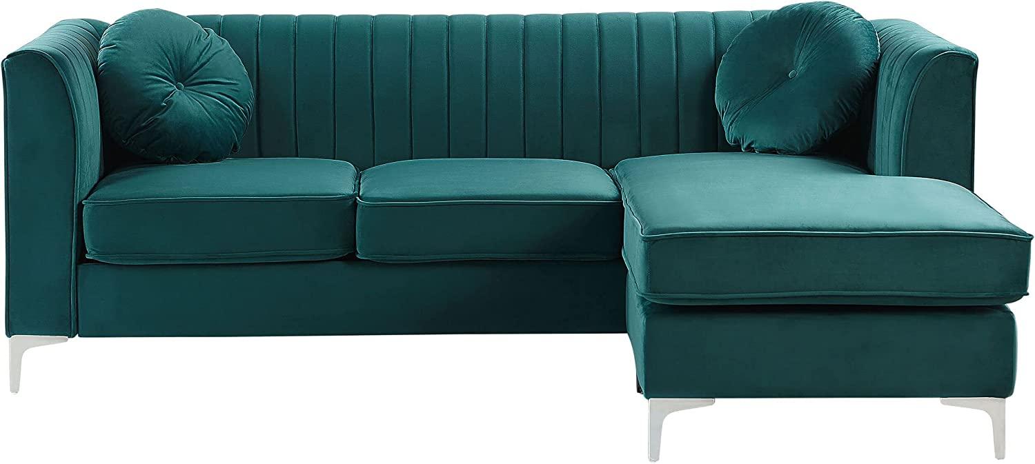 Ecksofa Samtstoff linksseitig grün TIMRA Bild 1