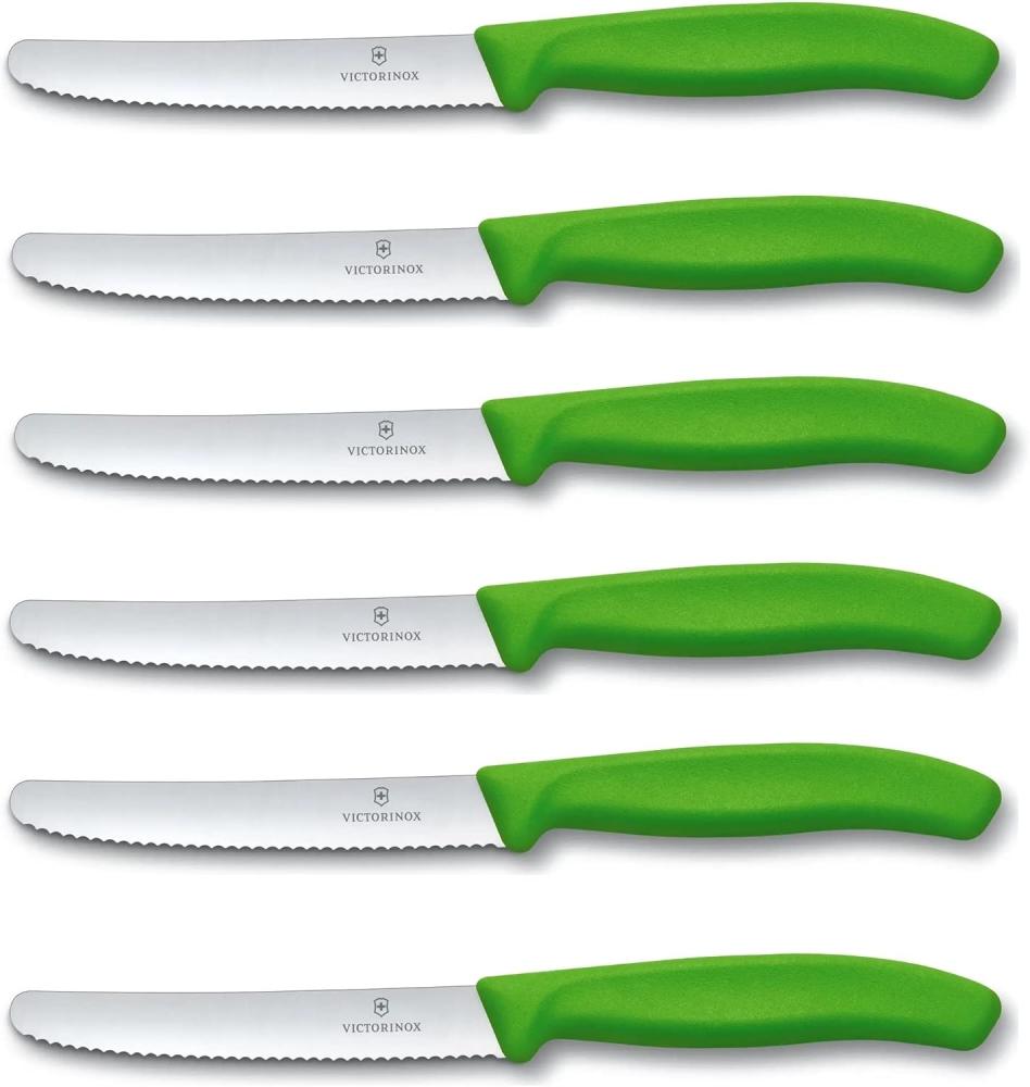 Victorinox 6 Stück Tafelmesser - Tomatenmesser Swiss Classic mit Wellenschliff rostfrei - Swiss Made - Grün Bild 1