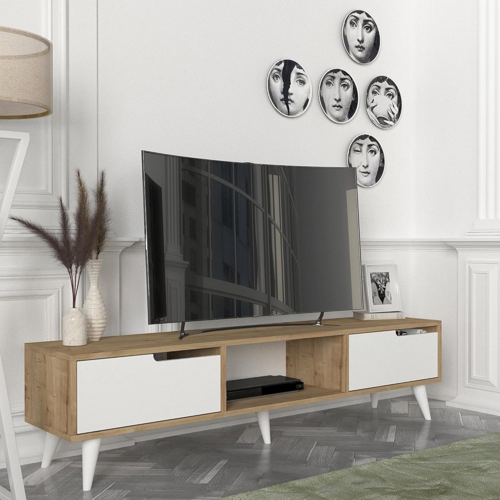 Fernsehschrank Kullila 160x35x40 cm Eicheoptik/Weiß [en. casa] Bild 1