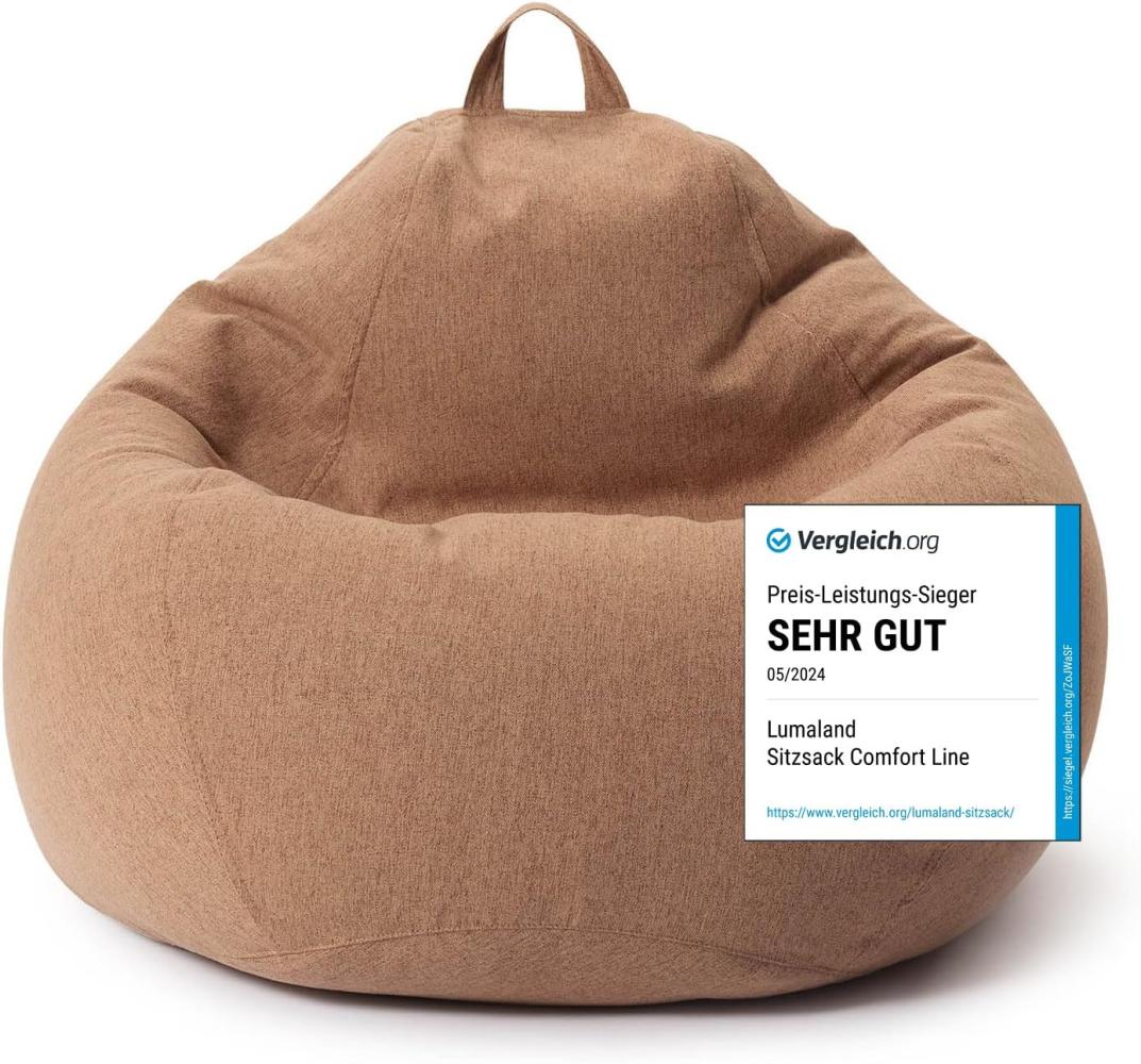 Lumaland Comfort Line XL Sitzsack Indoor - 90x110x50 cm - Bodenkissen, Bean Bag Chair - 250 L - EPS Perlen Füllung - Braun Bild 1