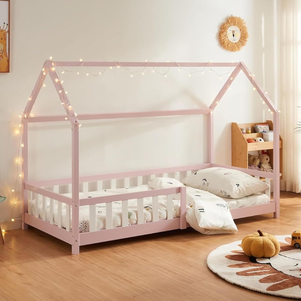 Hausbett Hesel mit Rausfallschutz 90x200cm Rosa [en. casa] Bild 1