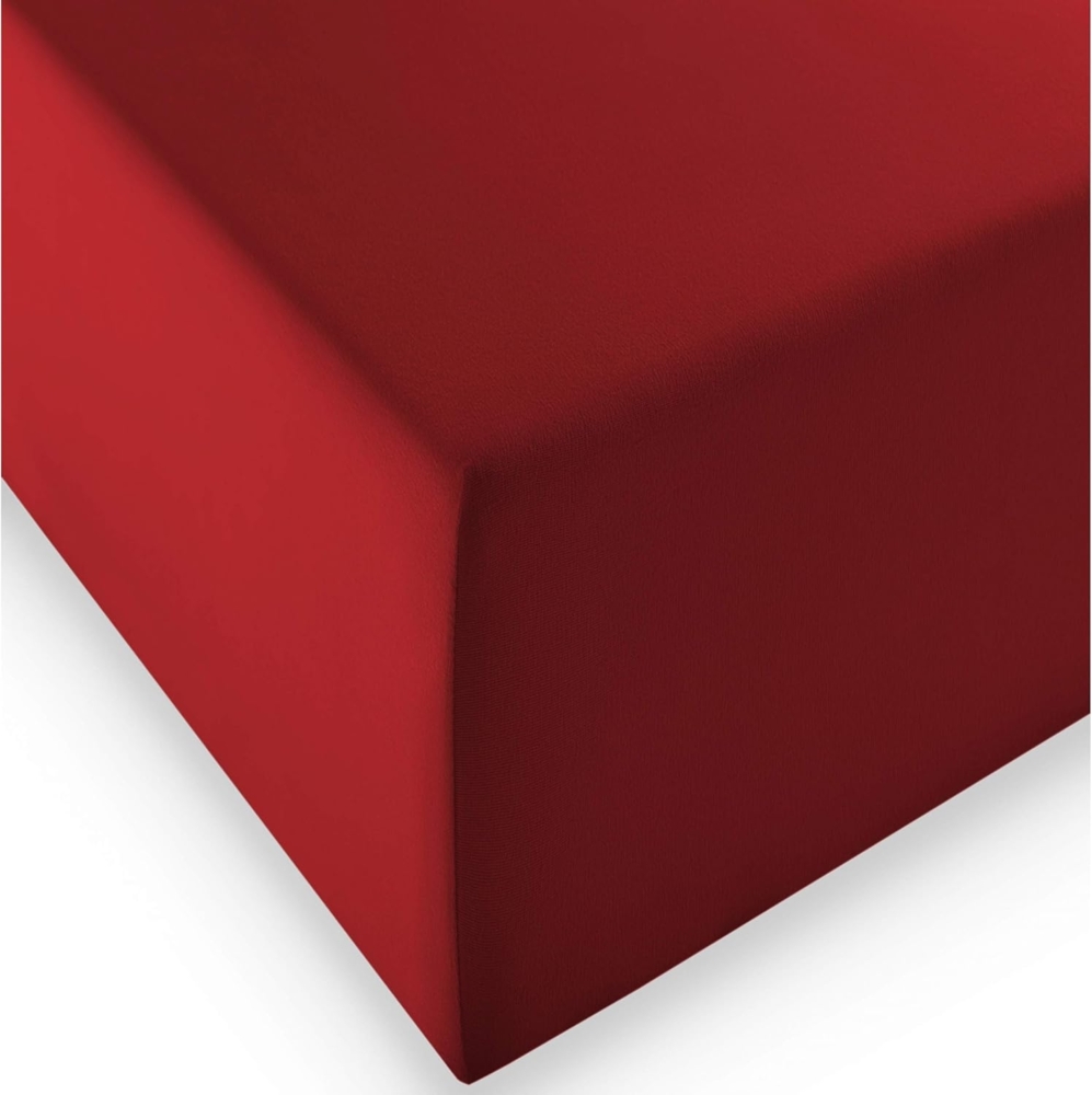 fleuresse 1119 XXL Jersey Stretch Spannbetttuch (96 Prozent Baumwolle, 4 Prozent Elasthan), mit Rumdumgummizug, Ökotex 100, für Matratzen bis 40 cm Höhe, 90x190 - 100x220 cm, bordeaux Bild 1